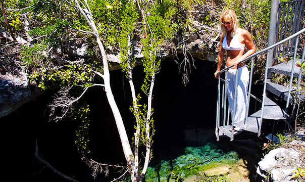 Person viewing an underwater cave